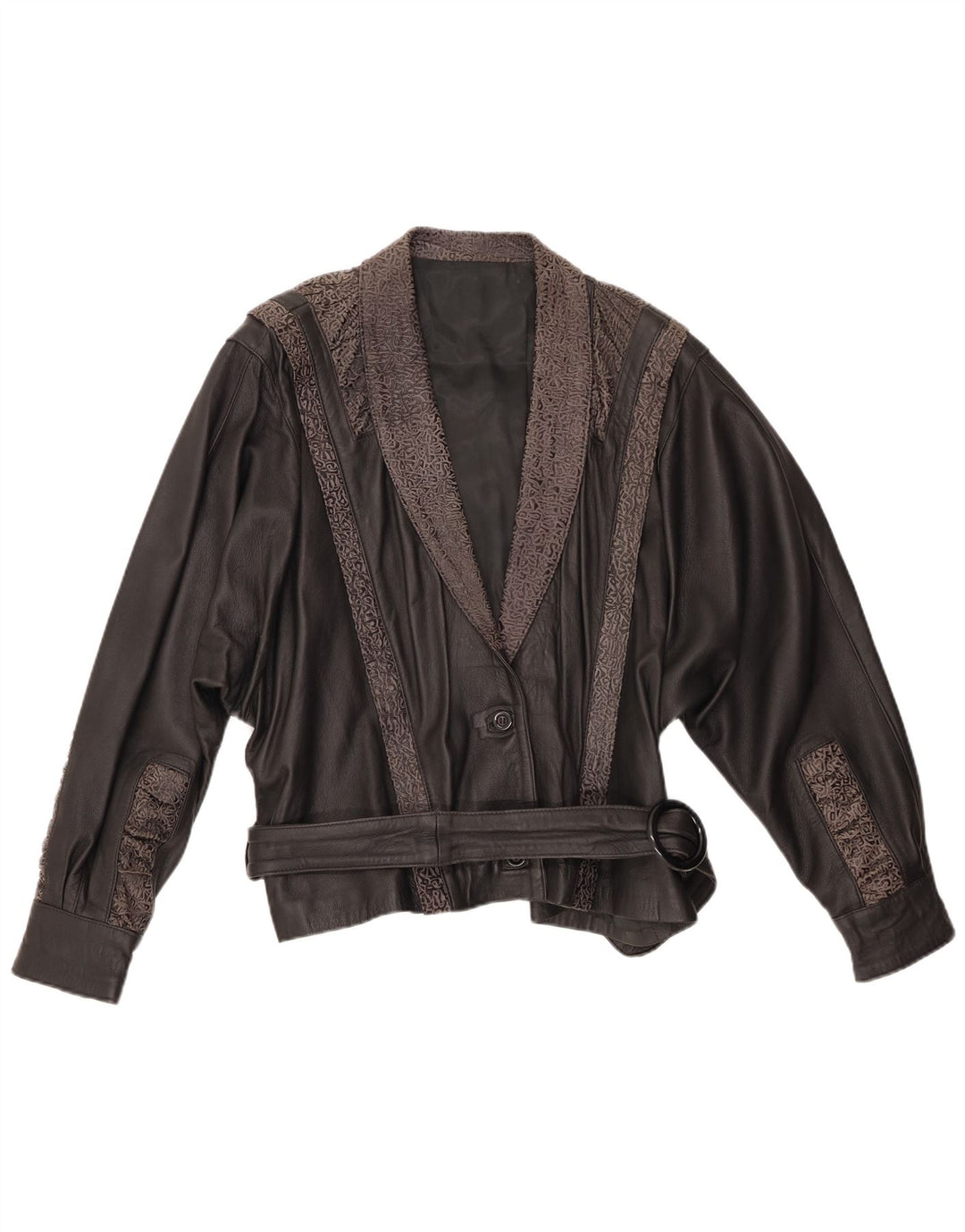 Γυναικείο Δερμάτινο Μπουφάν VINTAGE IT 48 XL Μαύρο γεωμετρικό δέρμα