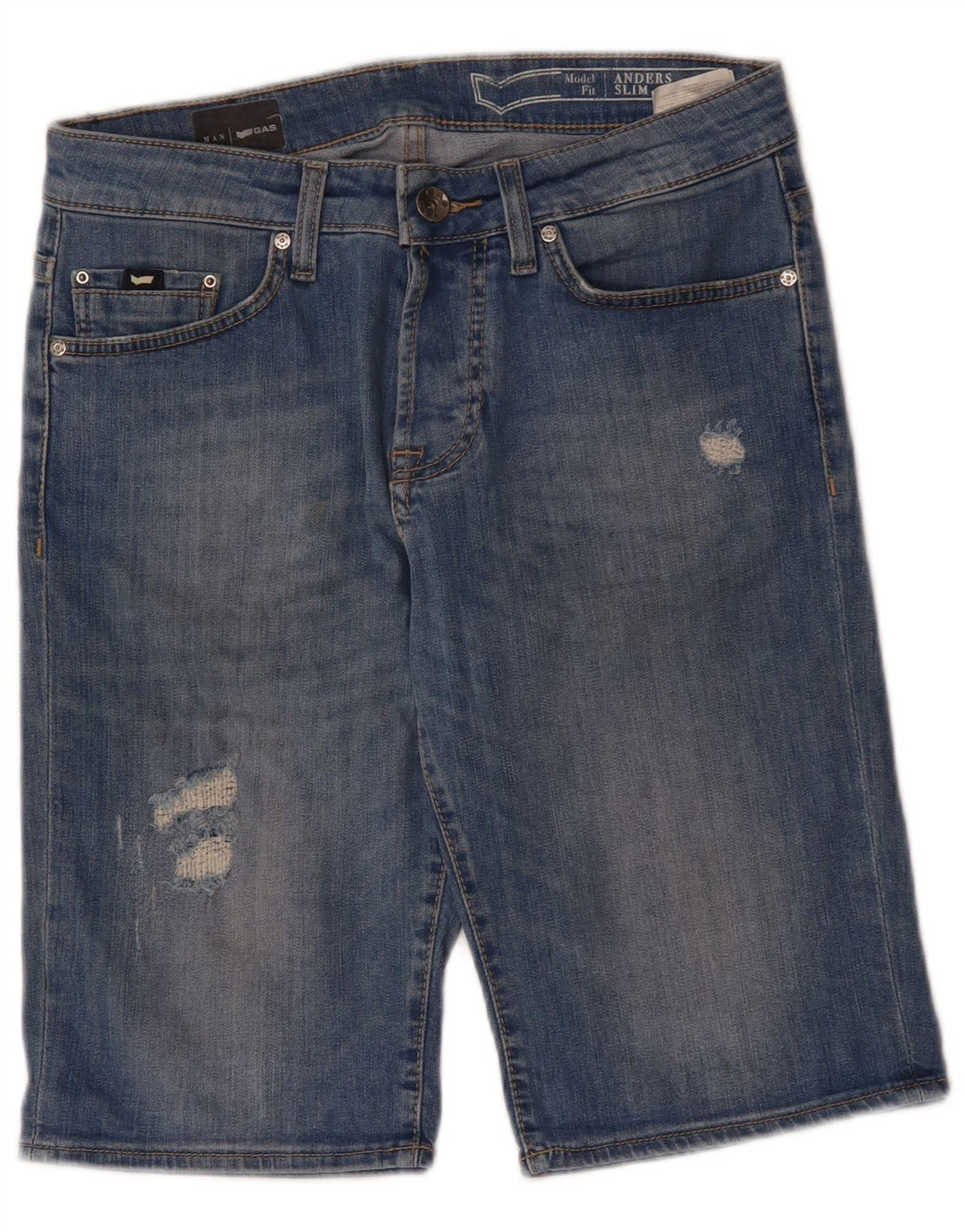 GAS Mens Anders Slim Fit Denim Shorts W32 Medium Blue Cotton