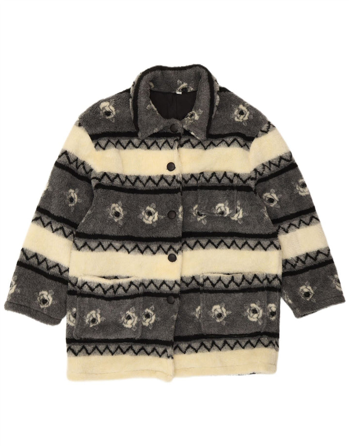 VINTAGE Γυναικείο παλτό Sherpa Windbreaker UK 20/22 2XL μπεζ ριγέ