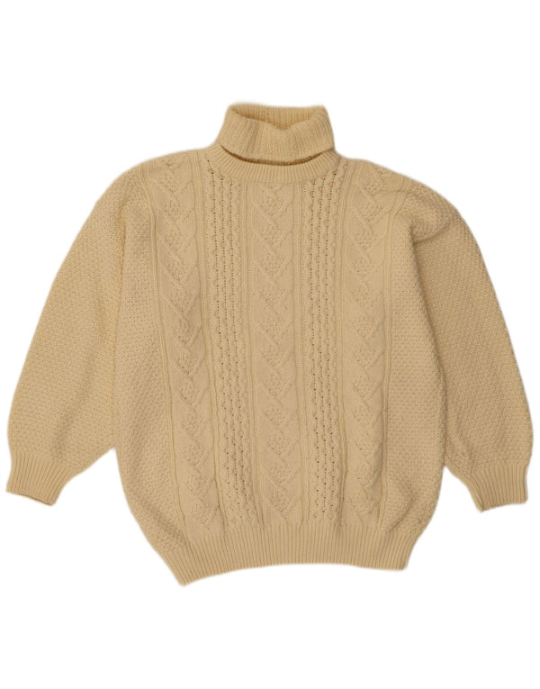 Γυναικείο πουλόβερ με ρολό λαιμόκοψη VINTAGE UK 18 XL από λευκό μαλλί