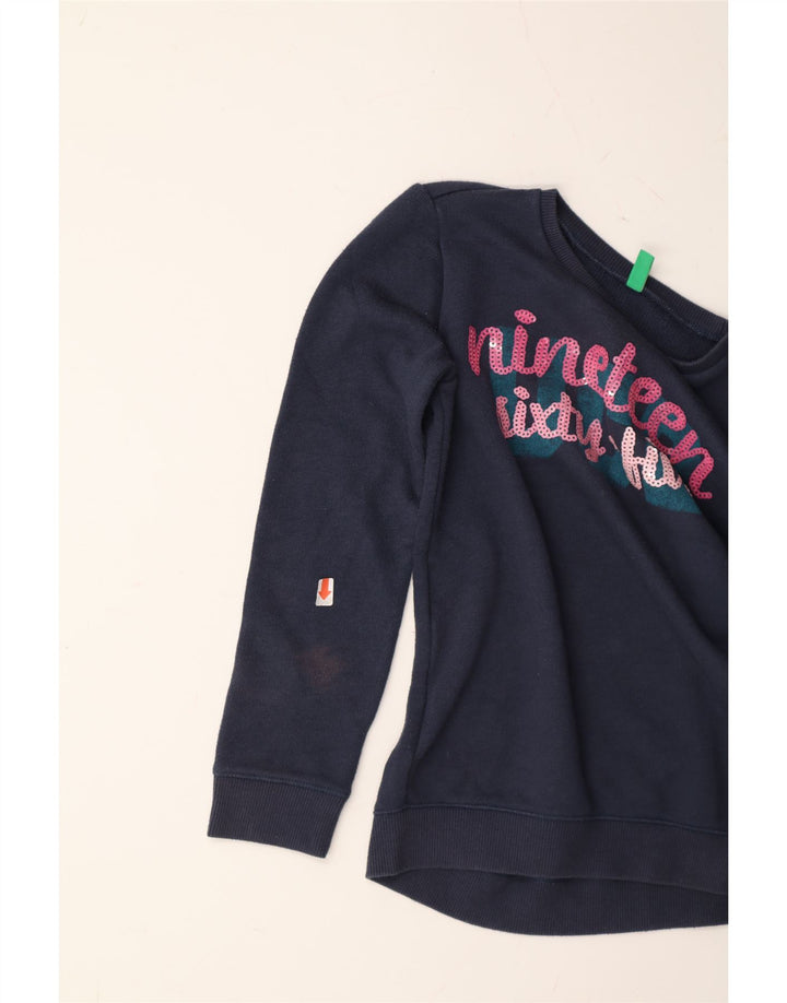 BENETTON Girls Graphic Sweatshirt Jumper 7-8 Years Medium Navy Blue Vintage Benetton and Second-Hand Benetton from Messina Hembry 