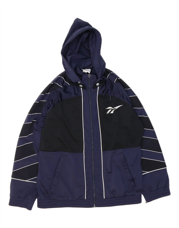 REEBOK Mens Oversized Tracksuit Top Jacket Small Navy Blue Colourblock Vintage Reebok and Second-Hand Reebok from Messina Hembry 