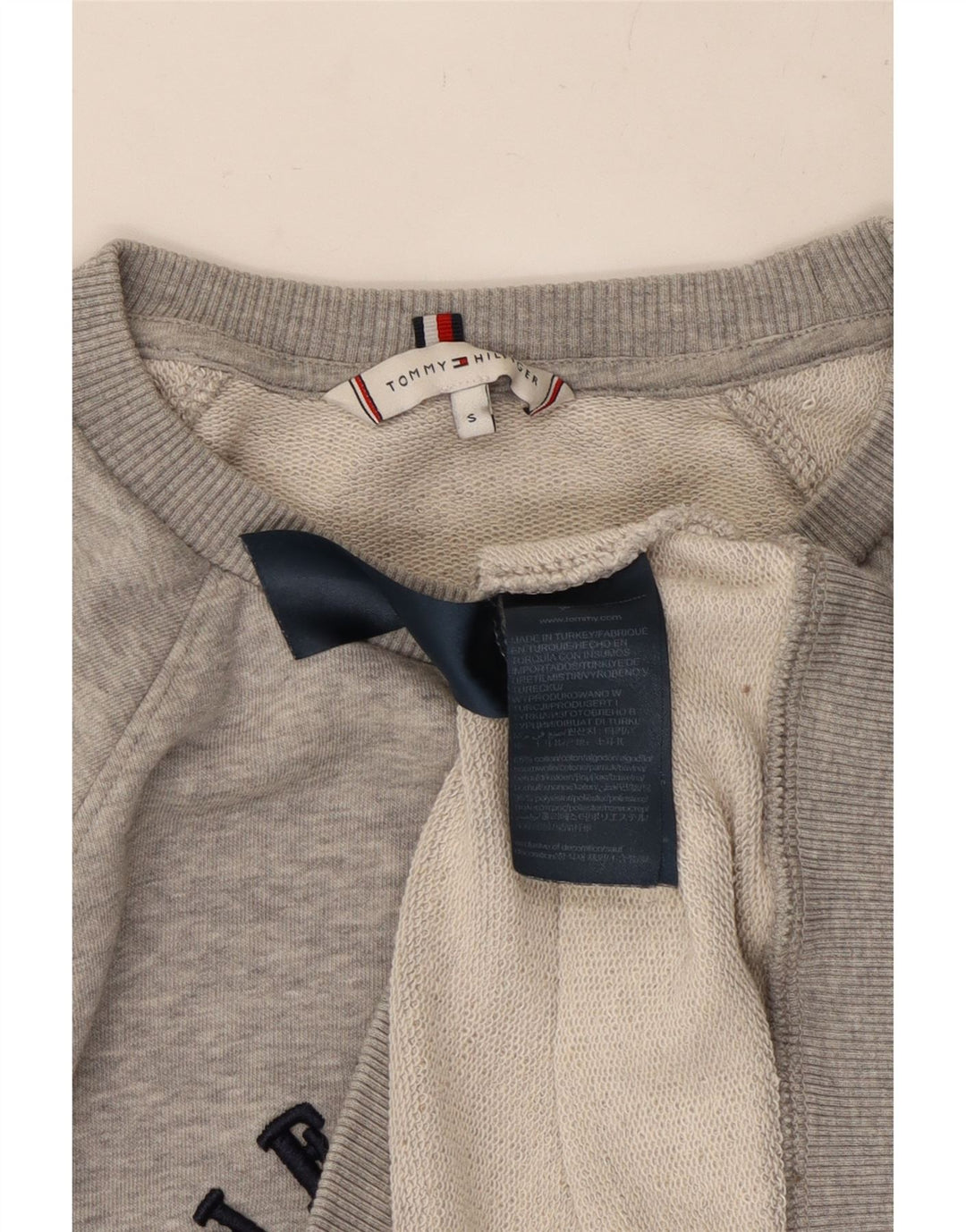 TOMMY HILFIGER Γυναικεία υπερμεγέθη γραφική φούτερ Jumper UK 10 Small Grey