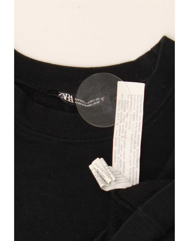 Zara Γυναικεία φούτερ Crop Jumper UK 14 Medium Black Cotton