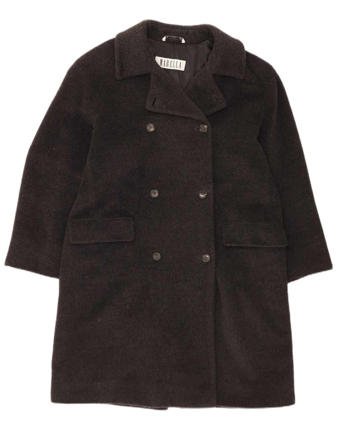 Γυναικείο παλτό Marella με διπλό στήθος UK 12 μεσαίου γκρι παρθένο μαλλί