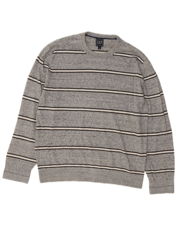 Ανδρικό πουλόβερ Gap Crew Neck Jumper Μεγάλο γκρι βαμβακερό ριγέ