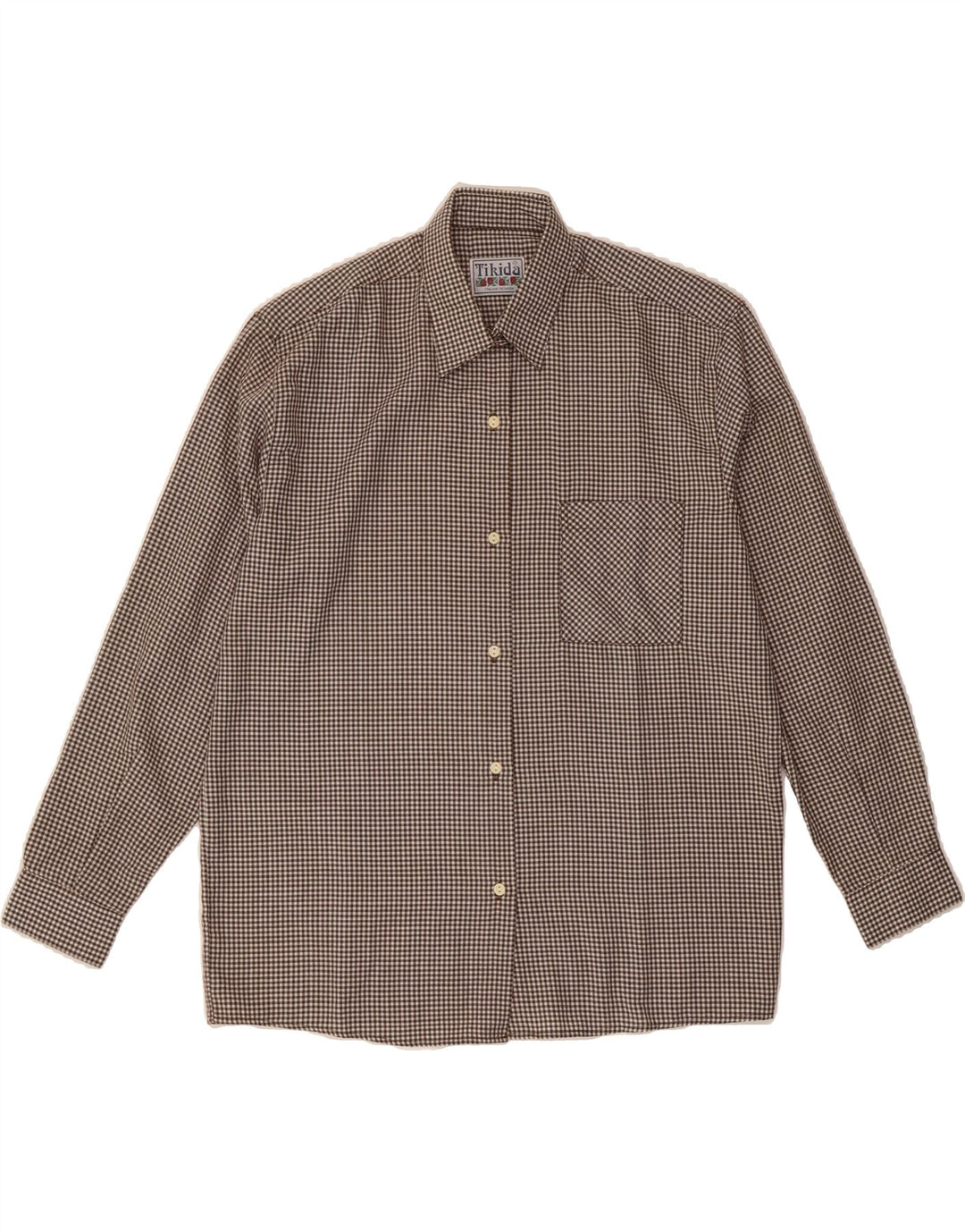 TIKIDA Womens Shirt UK 16 Large Brown Gingham Polyester Vintage TIKIDA and Second-Hand TIKIDA from Messina Hembry 
