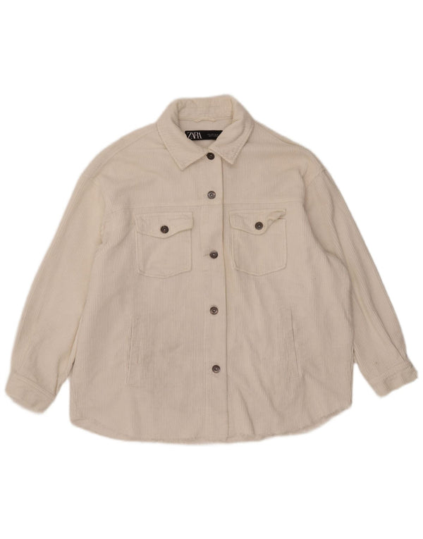 Zara Γυναικείο Κοτλέ Μπουφάν UK 10 Small White Βαμβακερό
