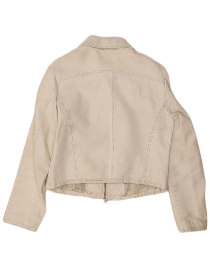 Masterpelle Γυναικείο Crop Δερμάτινο Μπουφάν IT 48 XL Λευκό Δερμάτινο
