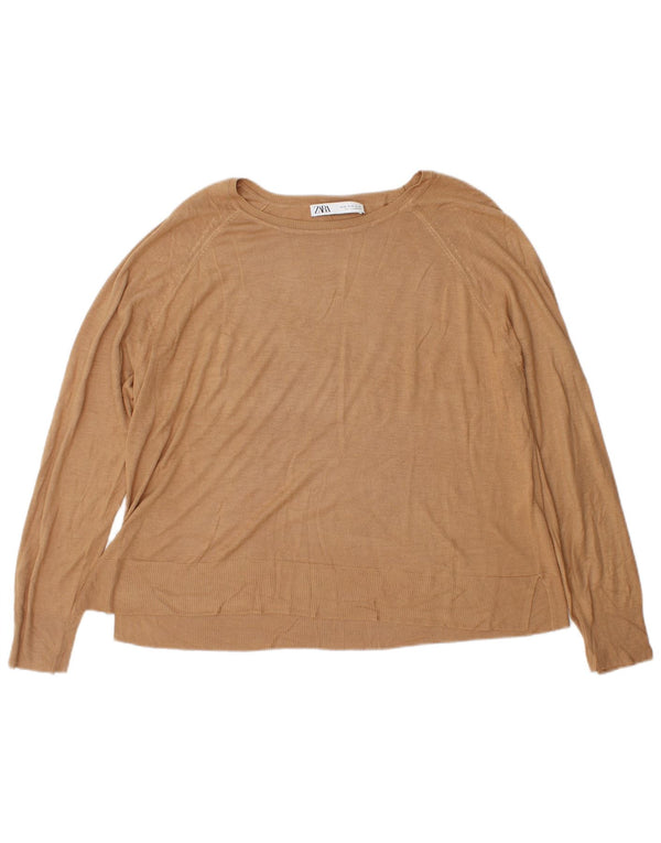 Zara Γυναικείο πουλόβερ με λαιμόκοψη UK 18 XL καφέ βισκόζη