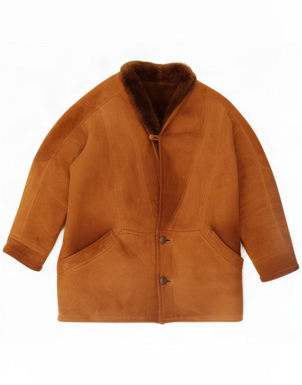Vintage Ανδρικό Shearling Jacket 3 Button UK 40 Large Brown Leather