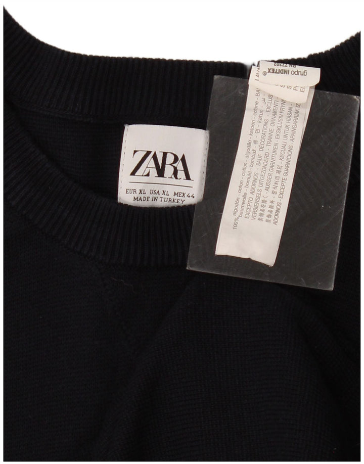 Ανδρικό πουλόβερ ZARA Boat Neck Jumper XL Navy Blue Cotton