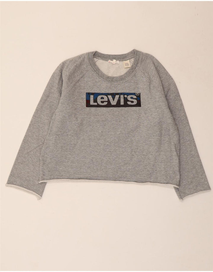Γυναικείο γραφικό φούτερ LEVI'S Crop Jumper UK 16 Large Grey Flecked