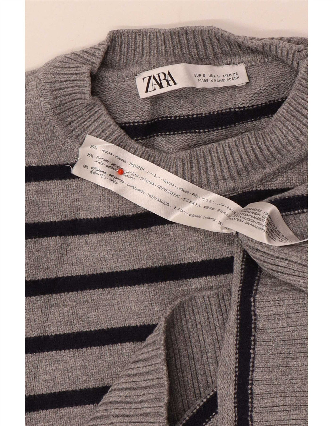 Zara γυναικείο πουλόβερ υπερμεγέθη Crew Neck Jumper UK 10 Small Grey ριγέ