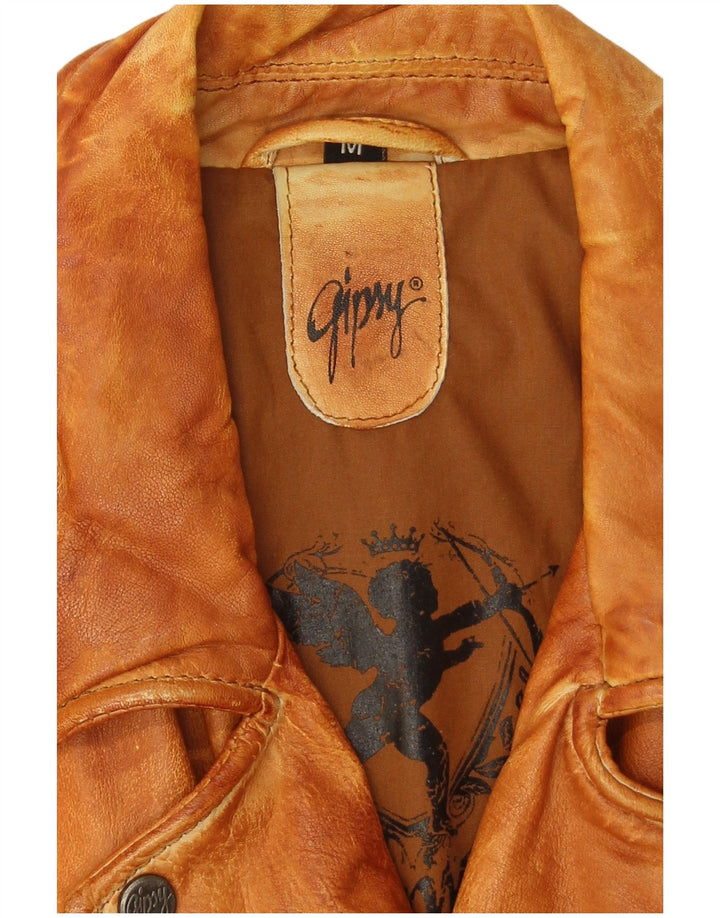 Gipsy Womens Leather Biker Jacket UK 14 Medium Brown Δερμάτινο