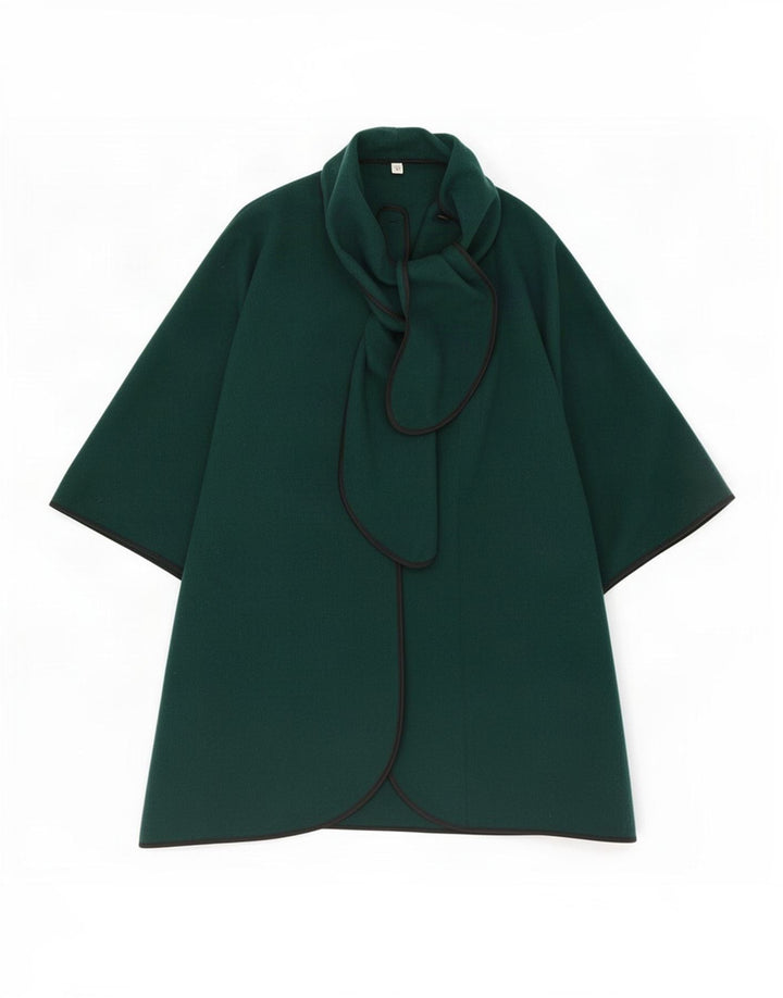 Vintage Γυναικεία Μπροστινή Γραβάτα Capelet Παλτό UK 14 Medium Green