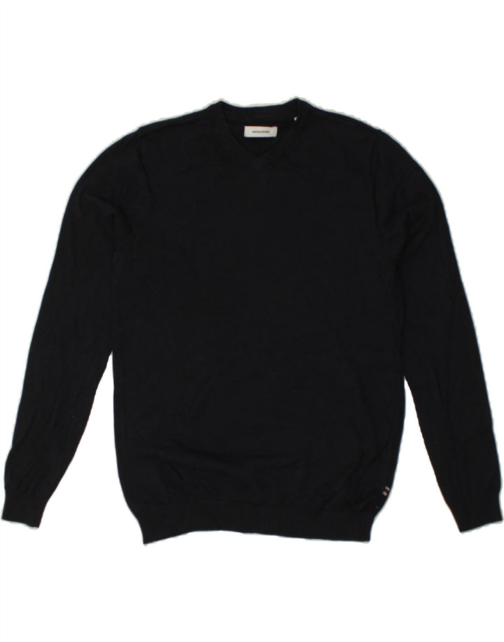 JACK & JONES Mens V-Neck Jumper Sweater Small Navy Blue Cotton | Vintage Jack & Jones | Thrift | Second-Hand Jack & Jones | Used Clothing | Messina Hembry 