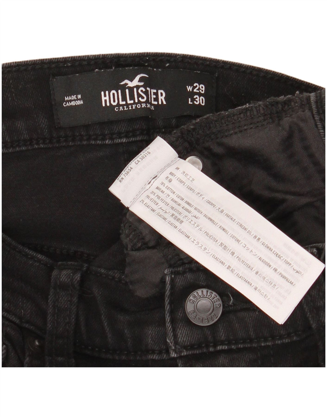 Γυναικείο στενό τζιν HOLLISTER W29 L30 Μαύρο βαμβακερό