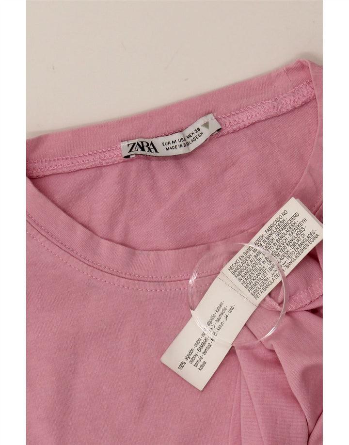 ZARA Womens T-Shirt Top UK 12 Medium Pink Cotton Vintage Zara and Second-Hand Zara from Messina Hembry 
