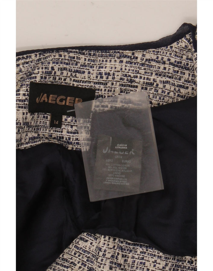 Jaeger Womens Crop Open Blazer Jacket UK 14 Large Grey Cotton