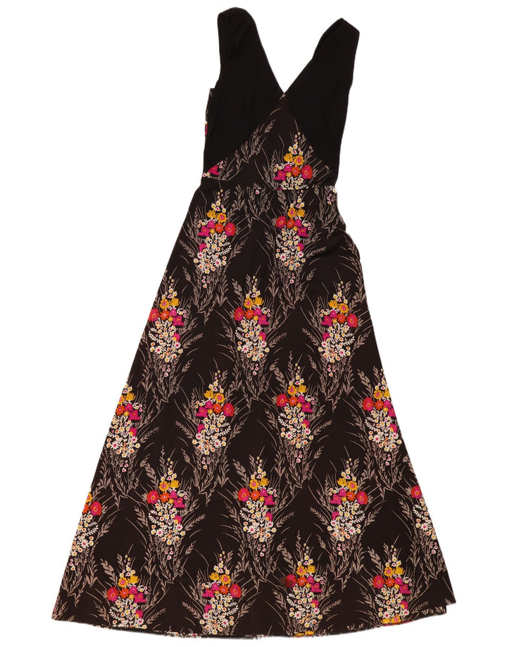 VINTAGE Γυναικείο Αμάνικο Maxi Φόρεμα UK 4 XS Μαύρο Floral