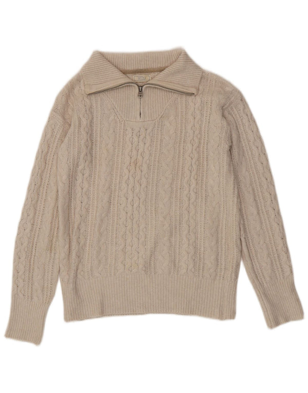 FAT FACE Γυναικείο πουλόβερ με φερμουάρ UK 14 Medium Off White Nylon