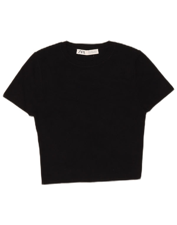 Zara Γυναικείο T-Shirt T-Shirt Top UK 12 Medium Black Viscose