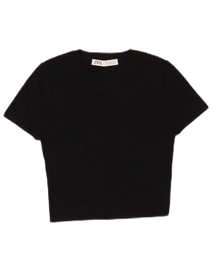 Zara Γυναικείο T-Shirt T-Shirt Top UK 12 Medium Black Viscose