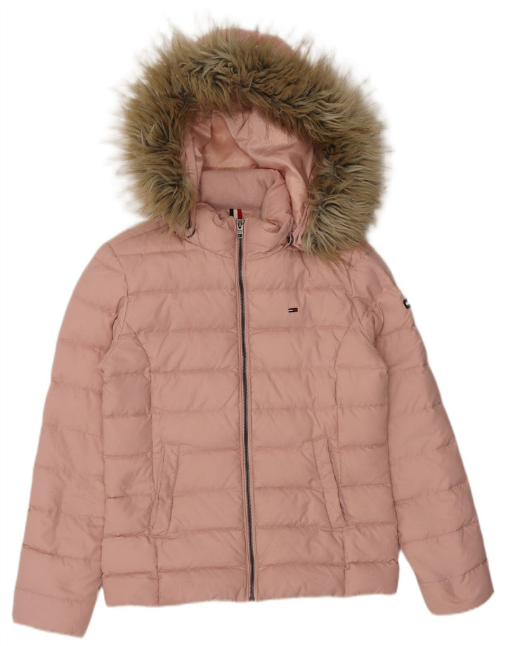 Tommy Hilfiger γυναικείο μπουφάν με κουκούλα UK 10 Small Pink Polyester