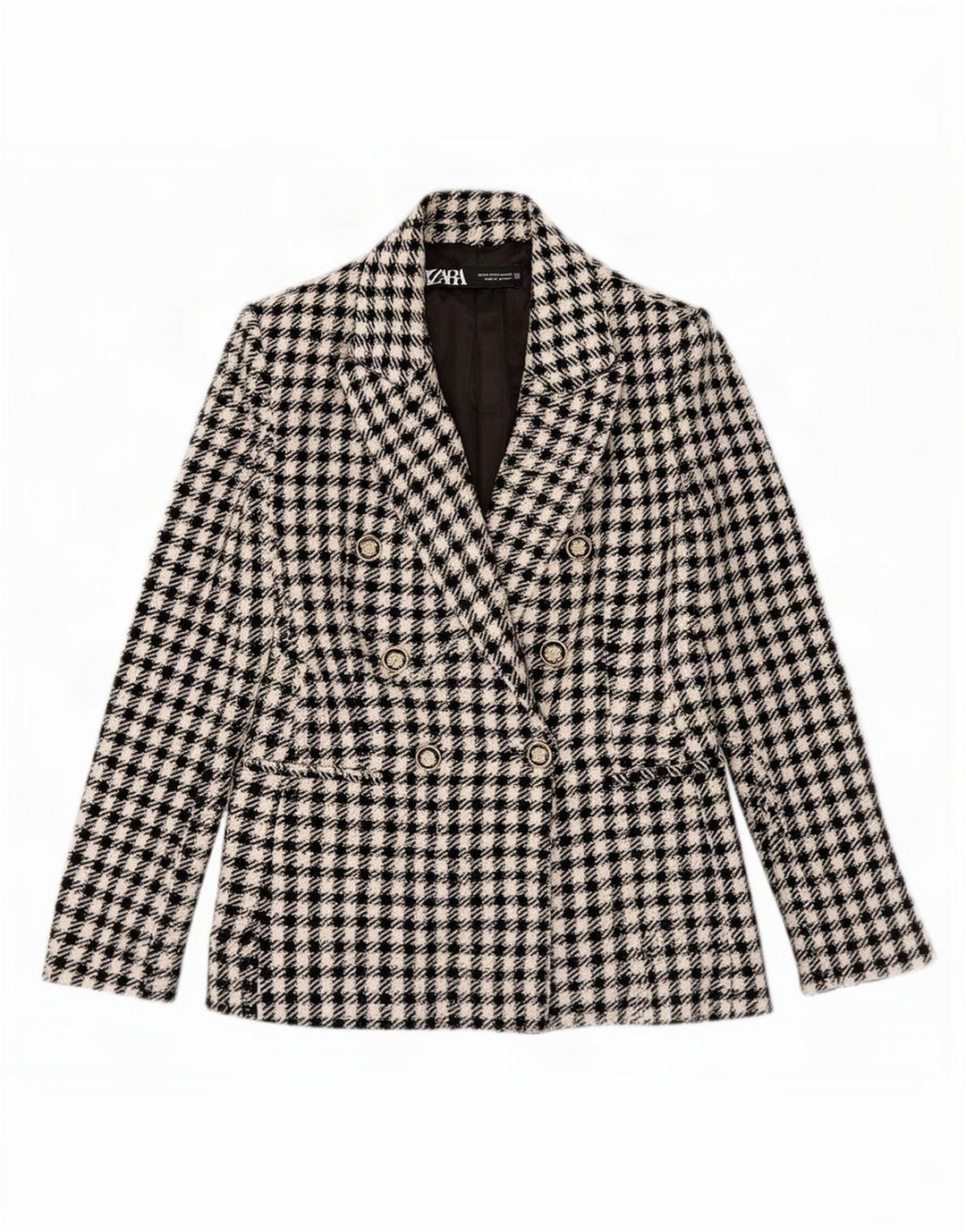 Zara Γυναικείο Μπλέιζερ Διπλό Μπουφάν UK 6 XS Μαύρο Gingham Polyester