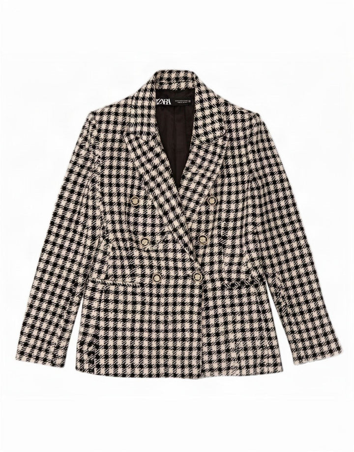 Zara Γυναικείο Μπλέιζερ Διπλό Μπουφάν UK 6 XS Μαύρο Gingham Polyester