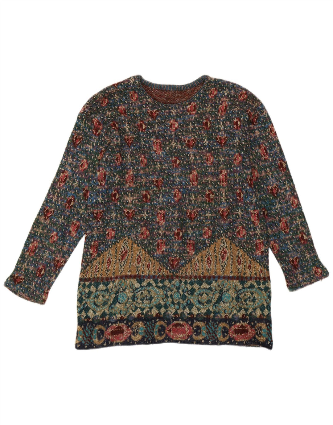 Vintage γυναικείο πουλόβερ με λαιμόκοψη UK 14 Medium πολύχρωμο