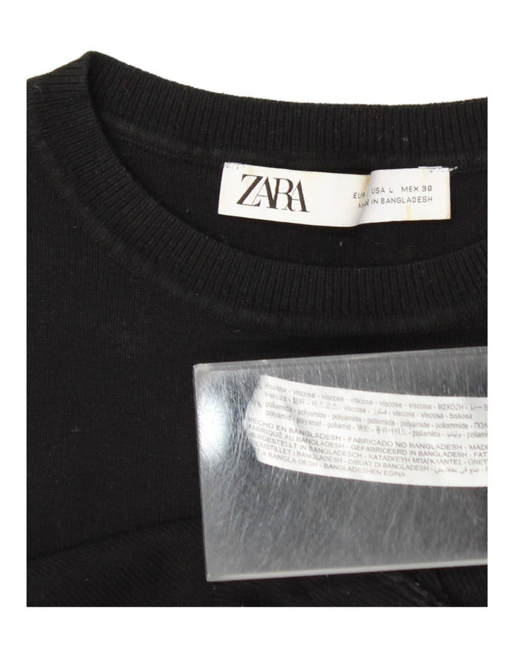 Zara Γυναικείο Crop Vest Top UK 14 Large Black Viscose