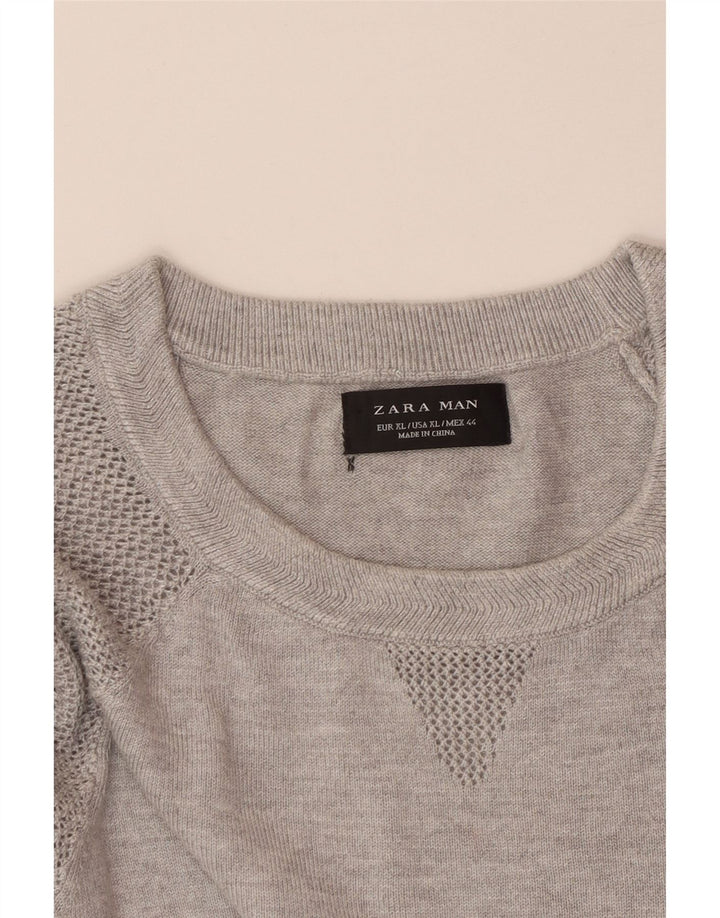 Ανδρικό κοντομάνικο πουλόβερ ZARA με λαιμόκοψη XL γκρι