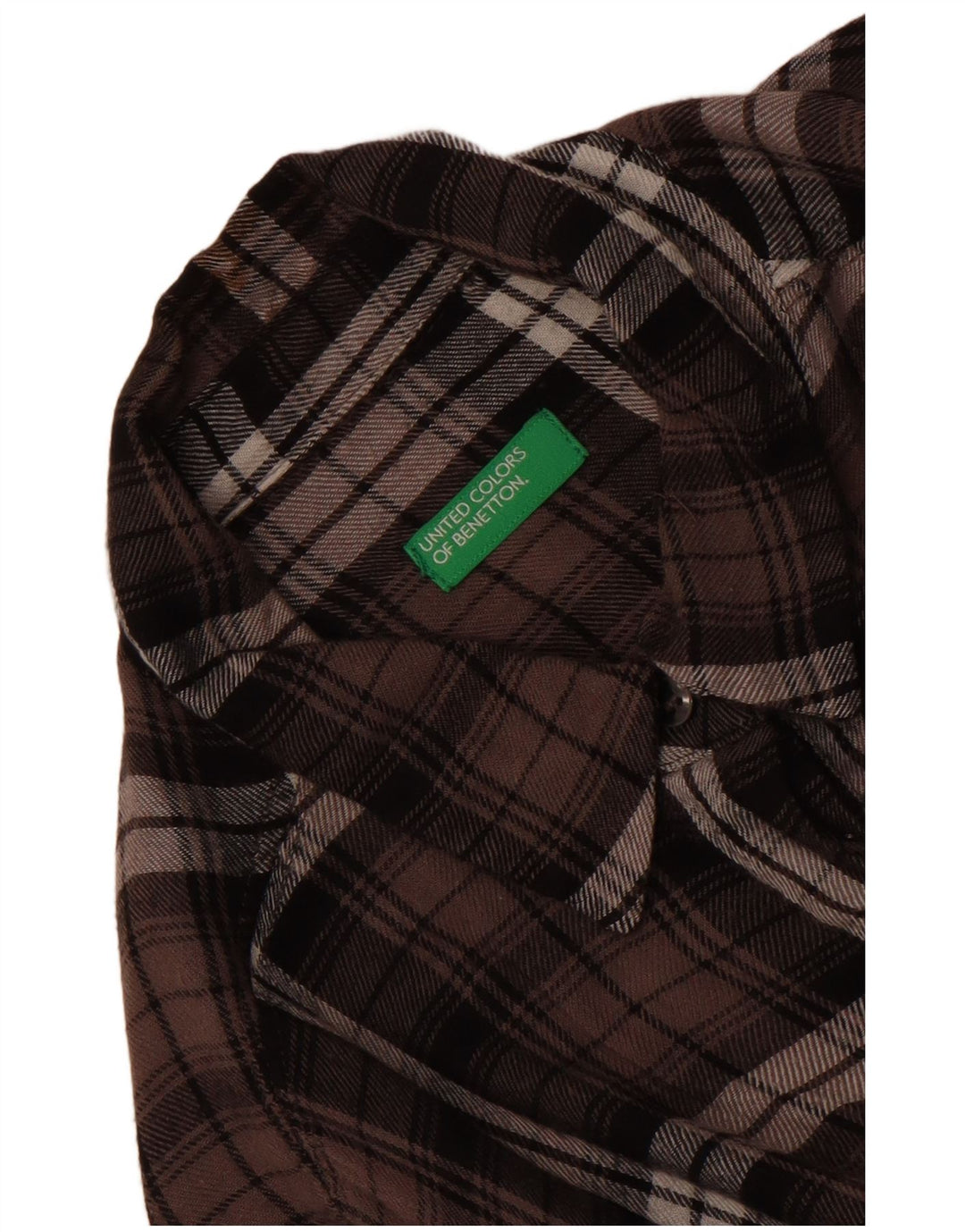 Benetton γυναικείο φανελένιο πουκάμισο UK 14 Large Brown Check