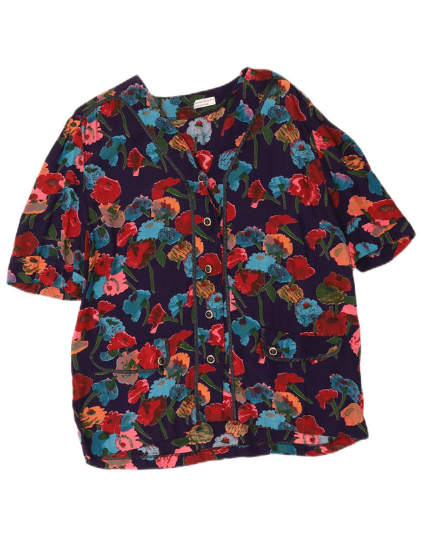 Vintage γυναικεία κοντομάνικη μπλούζα UK 16 Large Navy Blue Floral