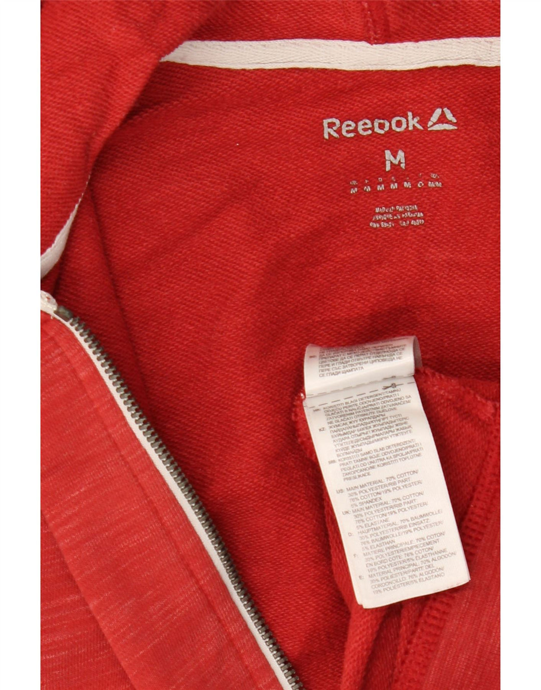 Ανδρικό πουλόβερ με κουκούλα με φερμουάρ Reebok, μεσαίο κόκκινο βαμβακερό