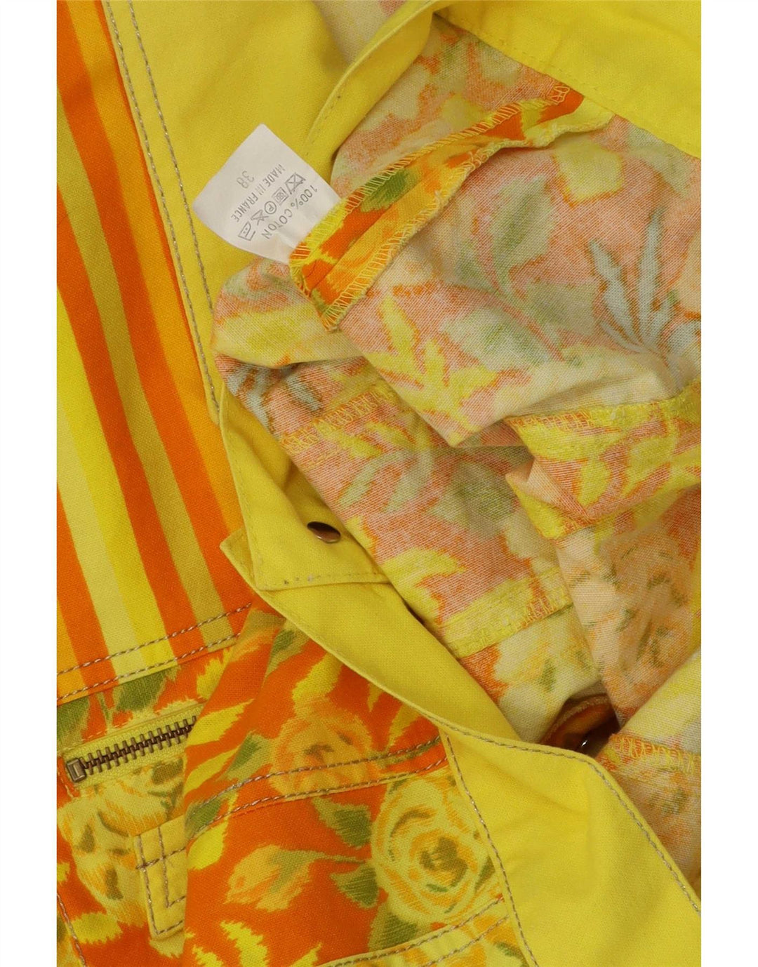 Vintage Γυναικείο Crop Bomber Jacket EU 38 Medium Yellow Floral Βαμβακερό