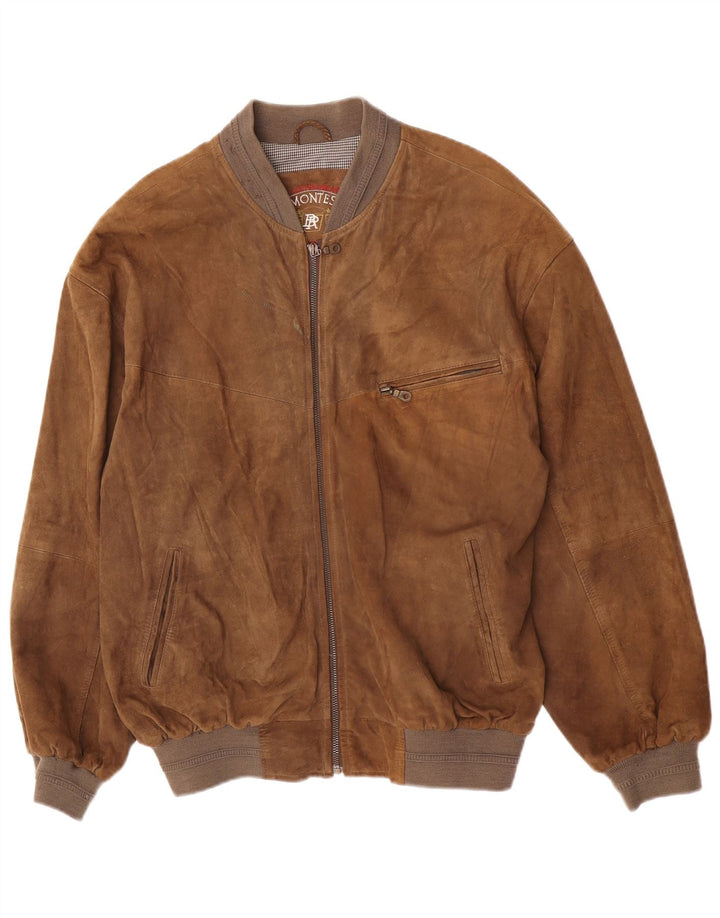 Montes Ανδρικό Suede Bomber Jacket EU 52 XL Καφέ Δερμάτινο