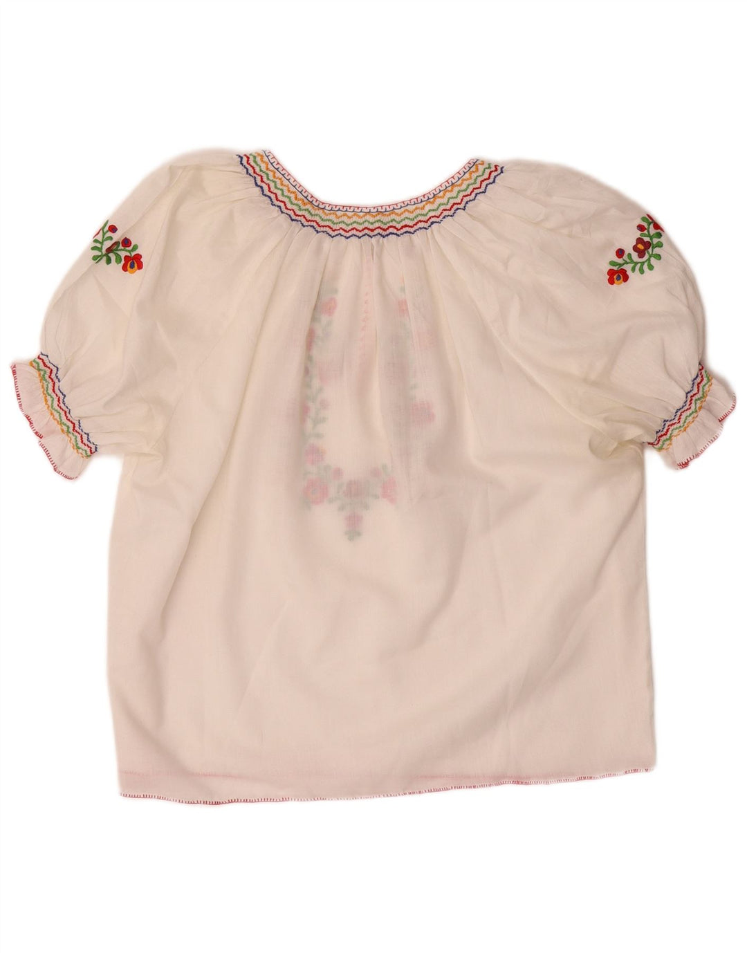 VINTAGE Γυναικεία Crop Μπλούζα Τοπ UK 16 Large White Floral Polyester