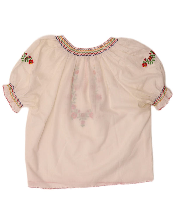 VINTAGE Γυναικεία Crop Μπλούζα Τοπ UK 16 Large White Floral Polyester