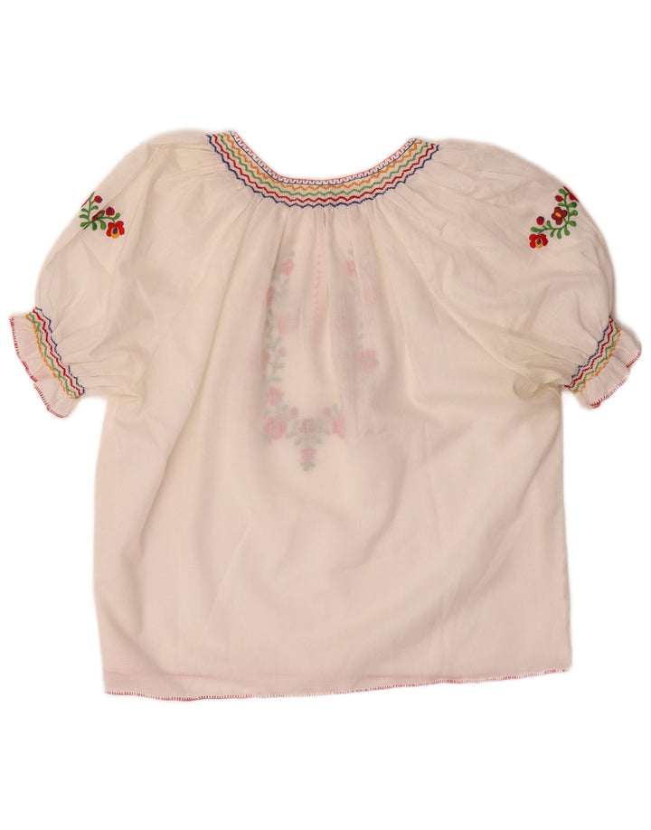 VINTAGE Γυναικεία Crop Μπλούζα Τοπ UK 16 Large White Floral Polyester