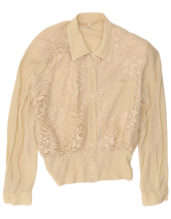 Vintage Womens Shirt Blouse IT 44 Medium Beige Floral Silk