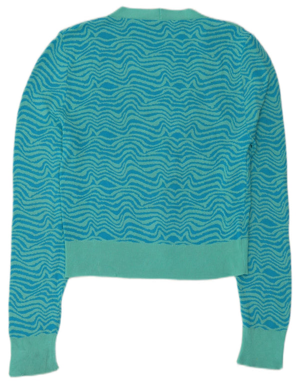 Zara Γυναικεία Ζακέτα UK 10 Small Blue Geometric Viscose