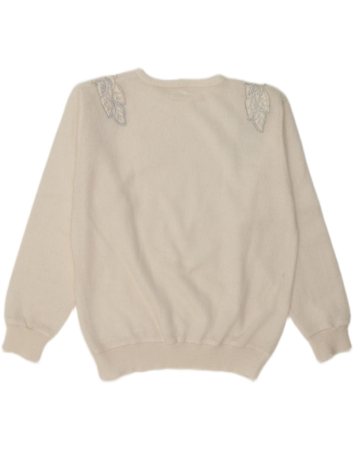 VINTAGE Womens Oversized Crew Neck Jumper Sweater UK 16 Large White Vintage Vintage and Second-Hand Vintage from Messina Hembry 