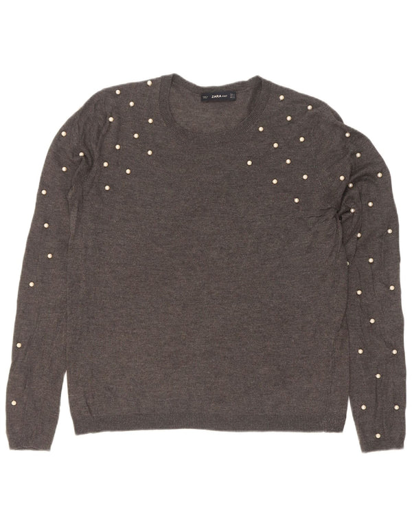 Zara Γυναικείο πουλόβερ με λαιμόκαυστο UK 14 Medium Grey Spotted