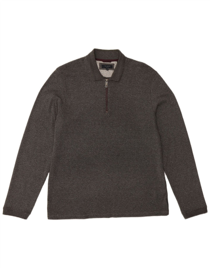 TED BAKER Ανδρικό μπλουζάκι πόλο London μακρυμάνικο νούμερο 5 XL γκρι βαμβακερό