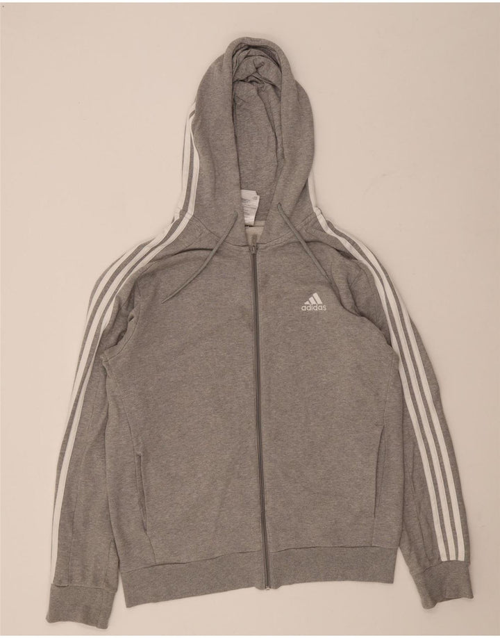 Ανδρικό πουλόβερ με κουκούλα με φερμουάρ Adidas, μεσαίο γκρι βαμβακερό