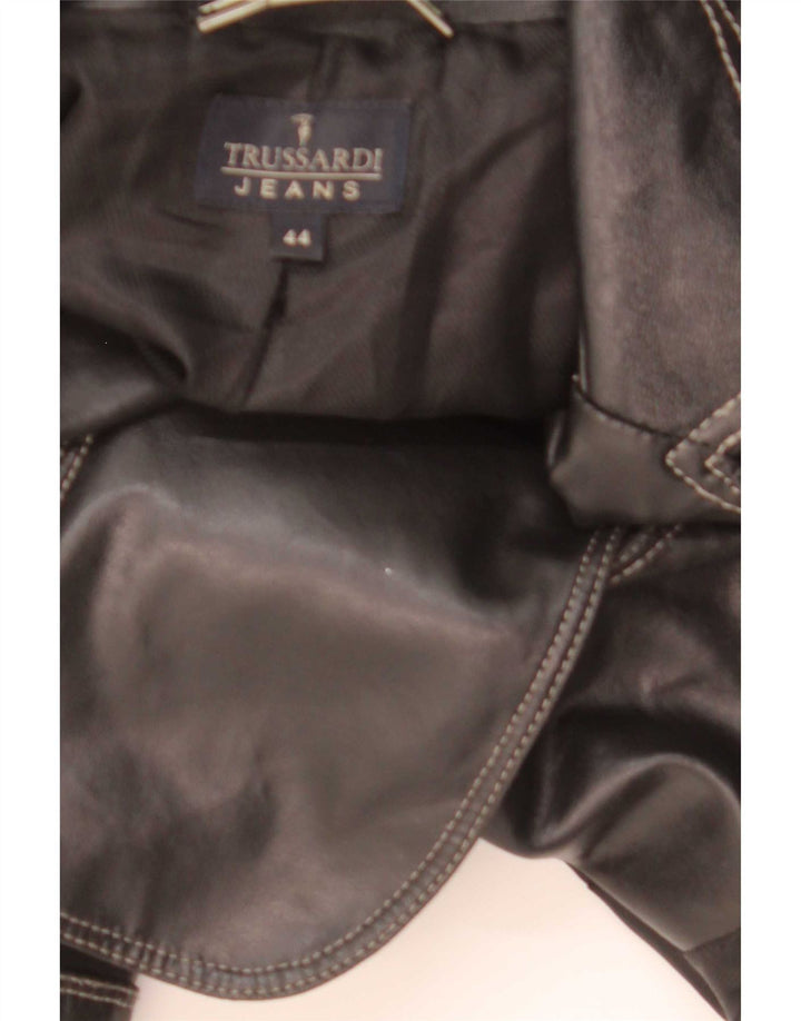 Trussardi Jeans Γυναικείο δερμάτινο σακάκι με 2 κουμπιά UK 44 Medium Black