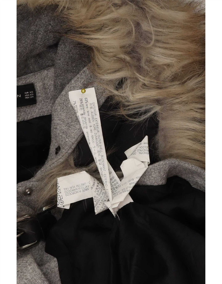 Zara Γυναικείο μπουφάν Duffle με κουκούλα UK 6 XS γκρι μαλλί